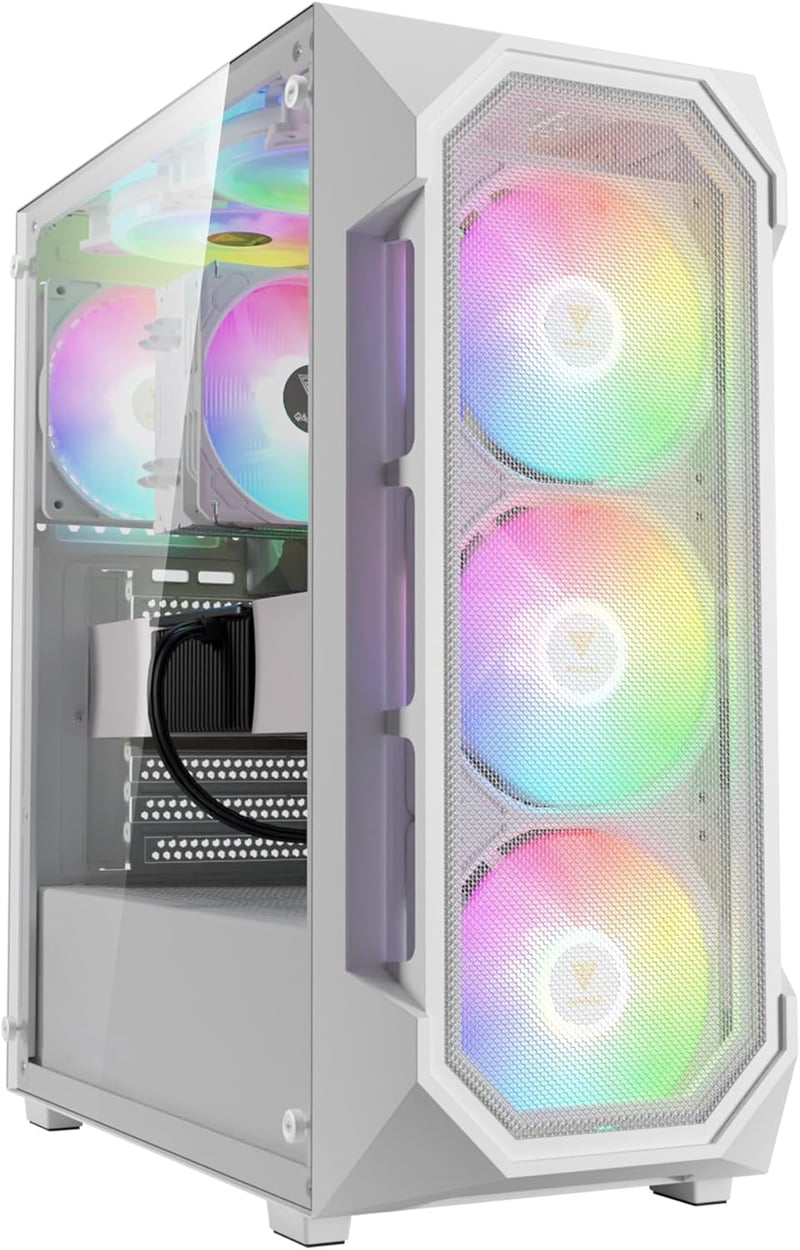 GAMDIAS Aura GC1 Elite ARGB Gaming Ház Fehér - ATX Midi Tower 4x120mm RGB Ventilátorral, Üveg Oldalpanel, Mesh Előlap