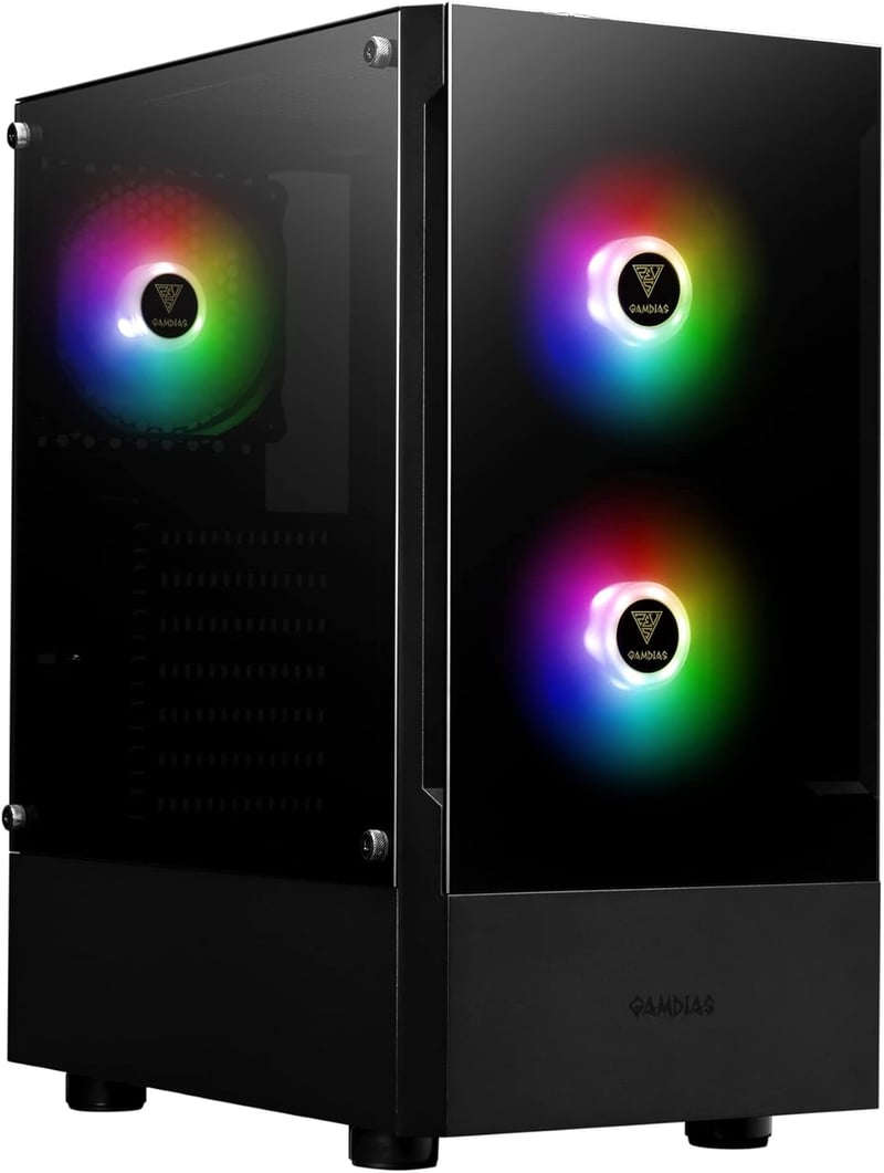 GAMDIAS GD-TALOS E3 ATX Mid-Tower Gamer PC Ház, 3 db 120mm ARGB Ventilátorral, Mesh Előlappal, Edzett Üveg Oldallal, Fekete