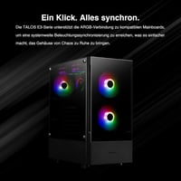 GAMDIAS GD-TALOS E3 ATX Mid-Tower Gamer PC Ház, 3 db 120mm ARGB Ventilátorral, Mesh Előlappal, Edzett Üveg Oldallal, Fekete 5