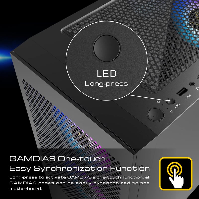 GAMDIAS TALOS E3 Mesh Gaming PC ház temperált üveggel, ARGB ventillátorokkal