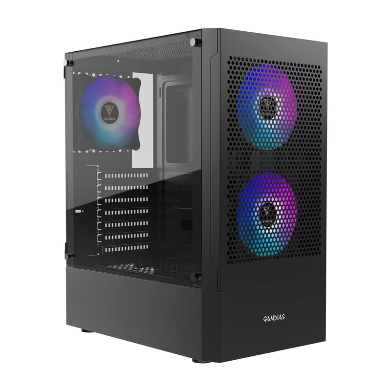 GAMDIAS TALOS E3 Mesh Gaming PC ház temperált üveggel, ARGB ventillátorokkal