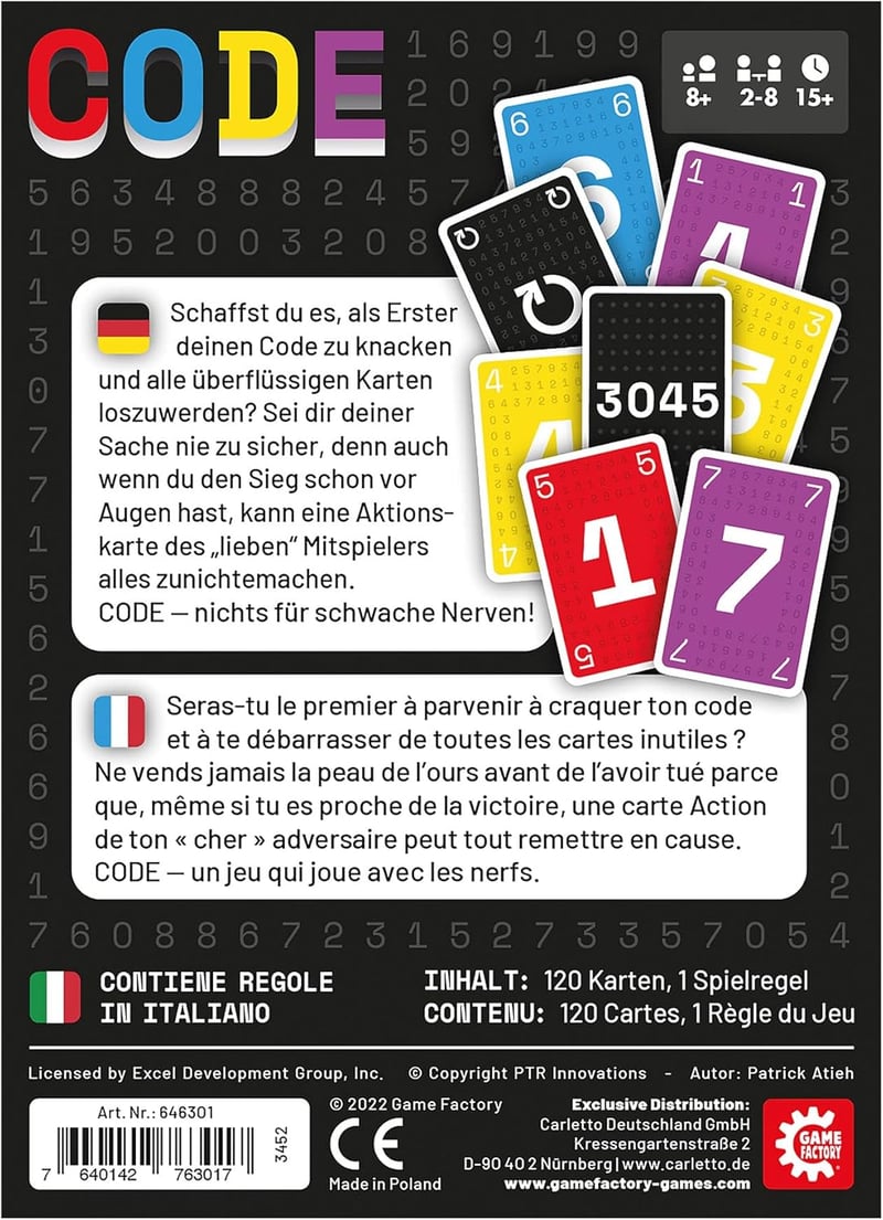 Game Factory Code Kártyajáték - Szórakoztató Társasjáték 2-8 Játékos Részére, 8 Éves Kortól, Családi és Baráti Összejövetelekre