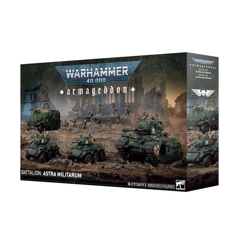 Games Workshop Warhammer 40.000 Armageddon Bataillon Astra Militarum balenie armády miniatúrne figúrky doplnok k strategickej spoločenskej hre