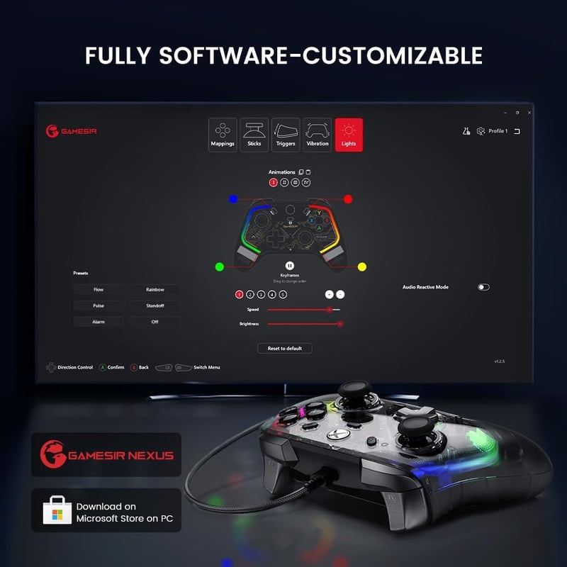 GameSir Kaleid Átlátszó Vezetékes Kontroller Xbox Series X|S, Xbox One, PC-hez Hall Effect Joystick