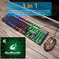 Gaming Billentyűzet és Egér Szett, 104 Gombos QWERTY Rainbow Háttérvilágítás, 2400 DPI 4 Gombos Színes Egér, Kényelmes Egérpad, USB Vezetéke 7