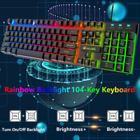 Gaming Billentyűzet és Egér Szett, 104 Gombos QWERTY Rainbow Háttérvilágítás, 2400 DPI 4 Gombos Színes Egér, Kényelmes Egérpad, USB Vezetéke 3