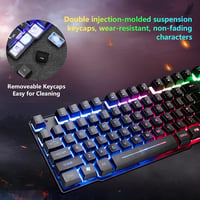 Gaming Billentyűzet és Egér Szett, 104 Gombos QWERTY Rainbow Háttérvilágítás, 2400 DPI 4 Gombos Színes Egér, Kényelmes Egérpad, USB Vezetéke 4