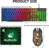 Gaming Billentyűzet és Egér Szett, 104 Gombos QWERTY Rainbow Háttérvilágítás, 2400 DPI 4 Gombos Színes Egér, Kényelmes Egérpad, USB Vezetéke 8