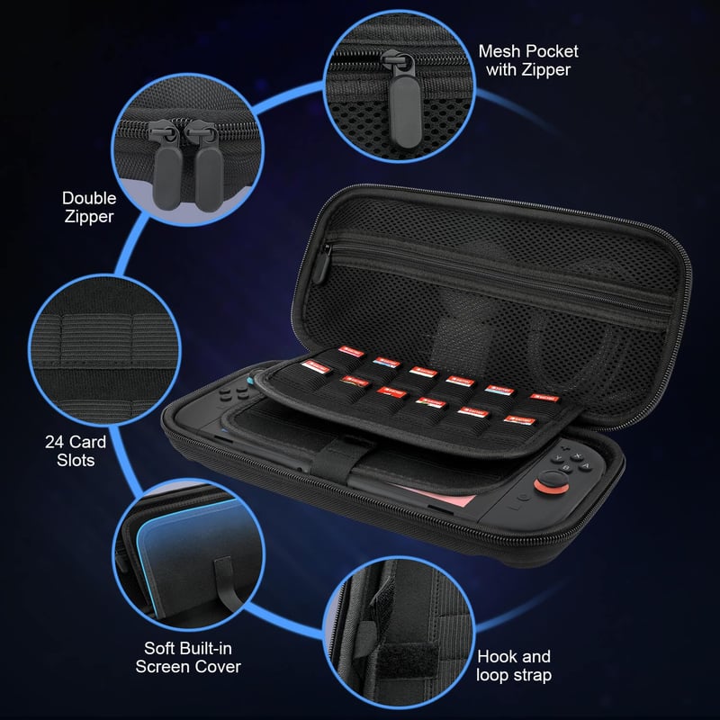 Gamorek Nintendo Switch 2 Hordtáska 24 Játékkártya Tárolóval és Zubehör Rekeszekkel