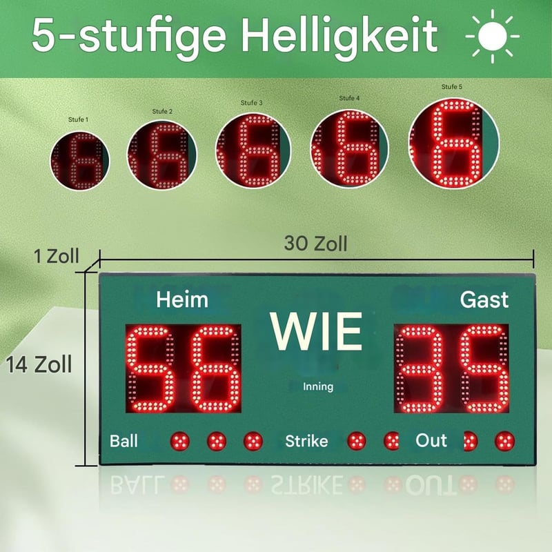 GAN XIN Zöld digitális baseball eredményjelző távirányítóval, 5 számjegyes hordozható elektronikus inning labda ütés out kijelző