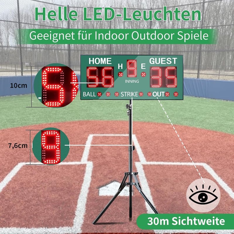 GAN XIN Zöld digitális baseball eredményjelző távirányítóval, 5 számjegyes hordozható elektronikus inning labda ütés out kijelző