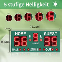 GAN XIN Zöld digitális baseball eredményjelző távirányítóval, 5 számjegyes hordozható elektronikus inning labda ütés out kijelző 4
