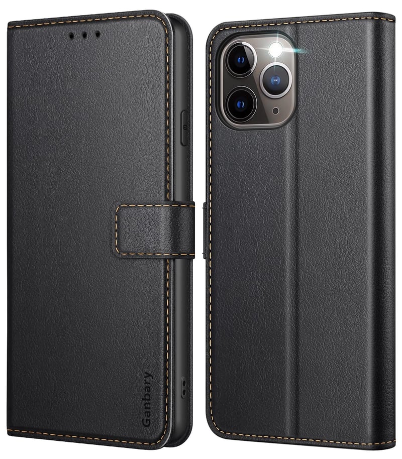 Prémiové puzdro na iPhone 11 Pro z PU kože s priehradkou na karty, magnetickým zatváraním a funkciou stojana, čierne
