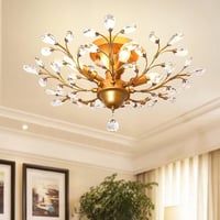 Ganeed Vintage K9 Kristály Csillár - Arany Mennyezeti Lámpa 4 Ágú E14 Foglalattal, 60cm Átmérőjű Függeszték Nappaliba, Étkezőbe 1