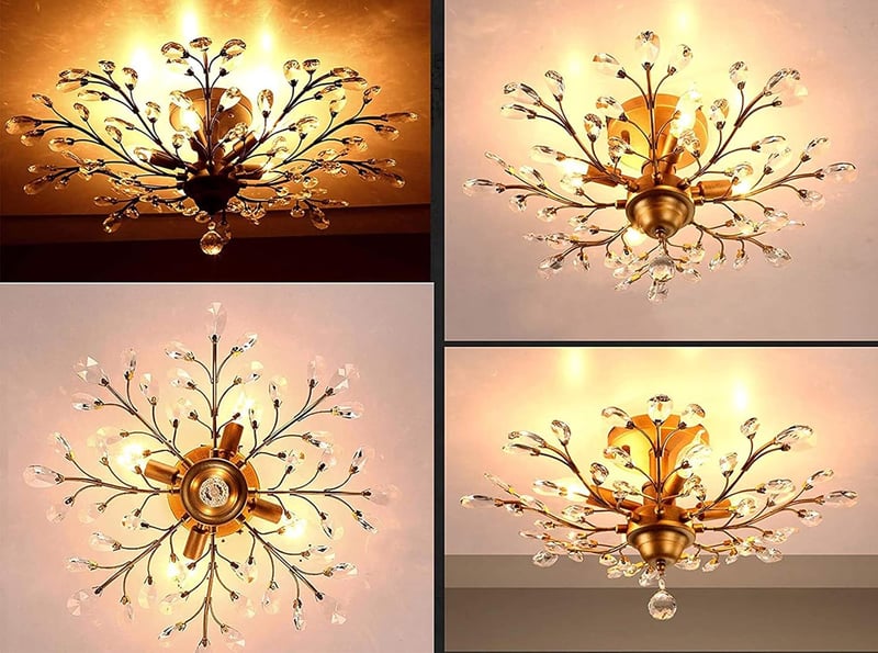 Ganeed Vintage K9 Kristály Csillár - Arany Mennyezeti Lámpa 4 Ágú E14 Foglalattal, 60cm Átmérőjű Függeszték Nappaliba, Étkezőbe