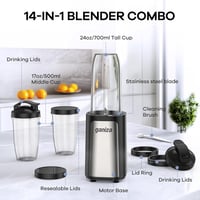 Ganiza 900 W személyi turmixgép 3 BPA-mentes kulacssal (1×700 ml + 2×500 ml), rozsdamentes acél pengék 7