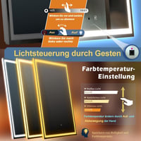 GANPE LED Érzékelős Fürdőszobai Tükör Bluetooth 50x70cm Páramentesítő Fali - 70 x 50 cm, Hand Shaft Induction 2