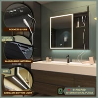 GANPE LED Fürdőszobai Tükrös Szekrény - Páramentesítő, Fokozatmentes Fényerő, 3 Színmód, Tárolópolcok, USB Csatlakozók, 2 Ajtós, 75x70 cm 4