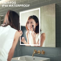 GANPE LED Fürdőszobai Tükrös Szekrény - Páramentesítő, Fokozatmentes Fényerő, 3 Színmód, Tárolópolcok, USB Csatlakozók, 2 Ajtós, 75x70 cm 6