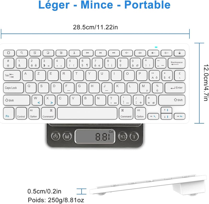 GAOJIE Bluetooth Billentyűzet iOS Android Windows Tablethez Fehér AZERTY