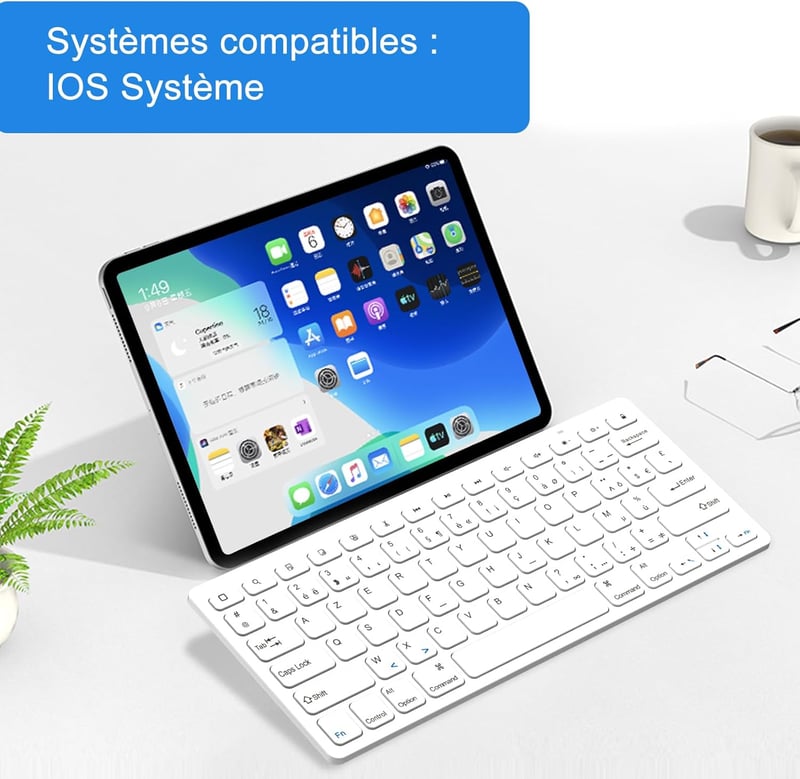 GAOJIE Bluetooth Billentyűzet iOS Android Windows Tablethez Fehér AZERTY
