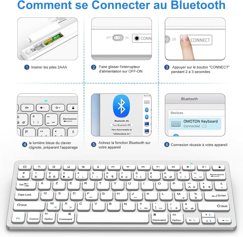 GAOJIE Bluetooth Billentyűzet Tablet iPad Samsung iOS Android Ezüst Fehér