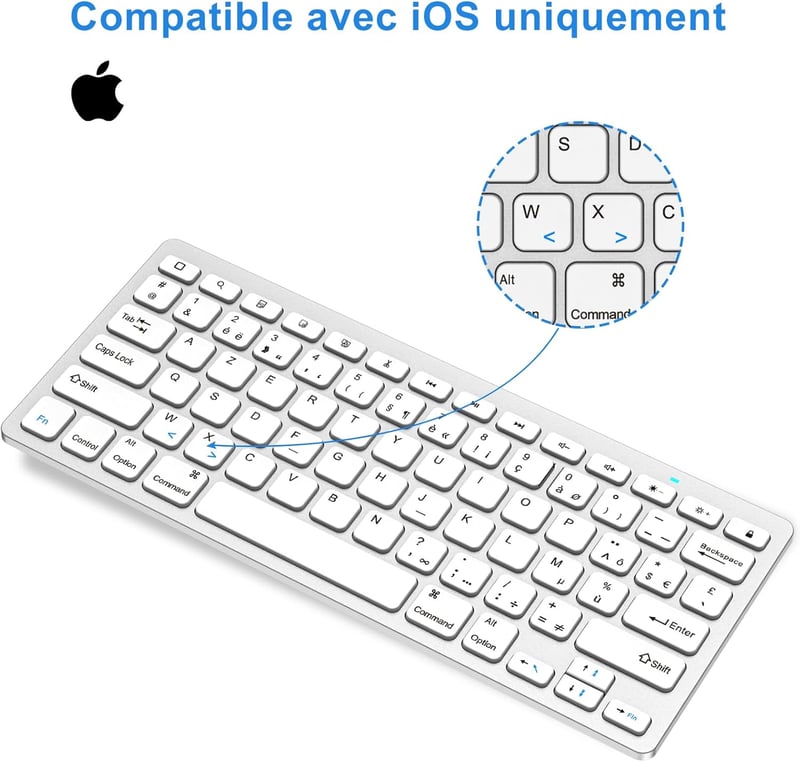 GAOJIE Bluetooth Billentyűzet Tablet iPad Samsung iOS Android Ezüst Fehér