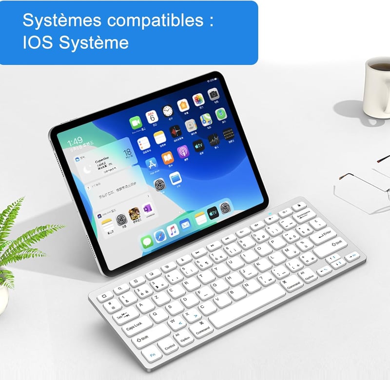 GAOJIE Bluetooth Billentyűzet Tablet iPad Samsung iOS Android Ezüst Fehér