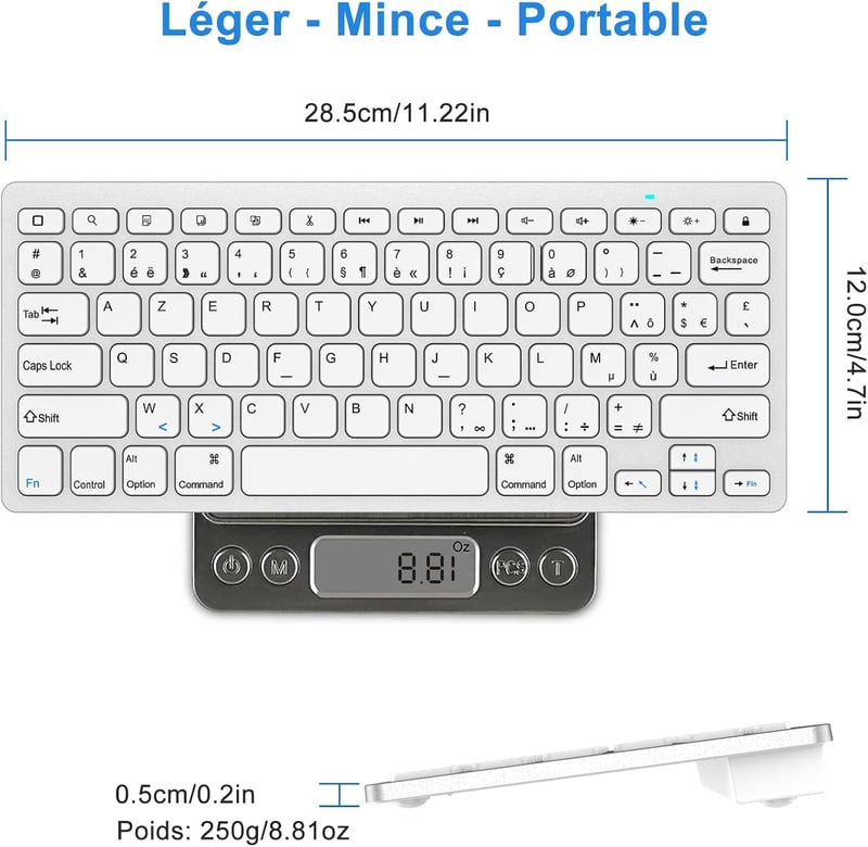 GAOJIE Bluetooth Billentyűzet Tablet iPad Samsung iOS Android Ezüst Fehér