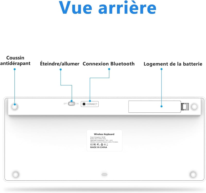 GAOJIE Bluetooth Billentyűzet iOS Android Windows Tablethez Fehér AZERTY