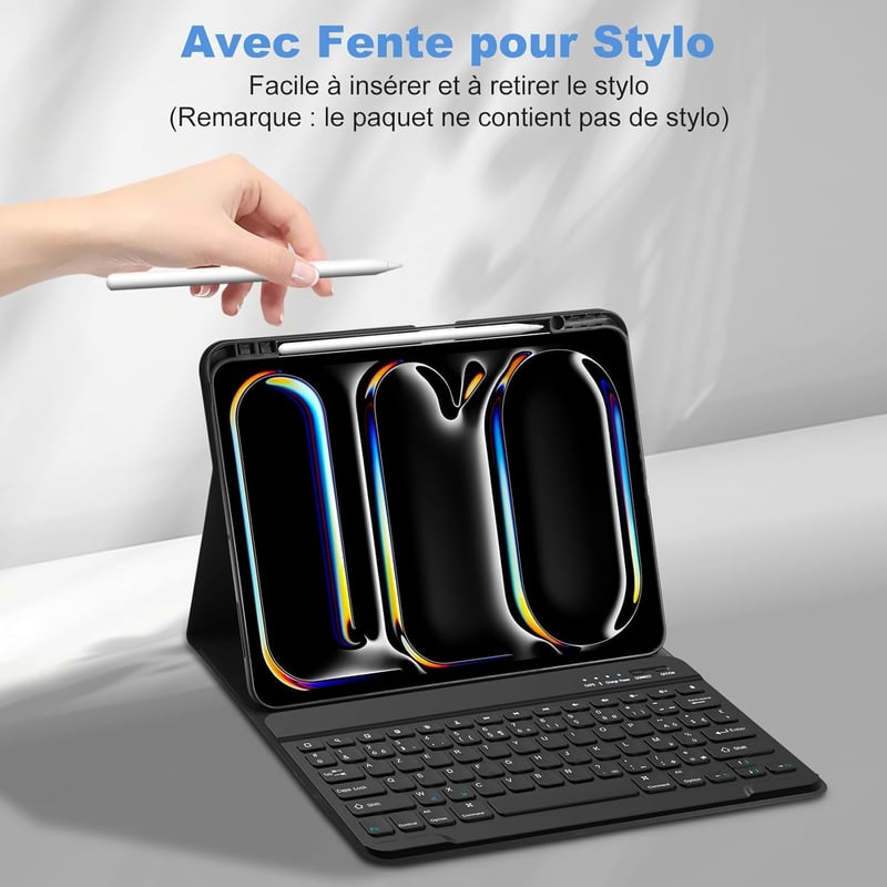 GAOJIE iPad Pro 13 inch M4 2024 Bluetooth billentyűzet tok AZERTY francia fekete