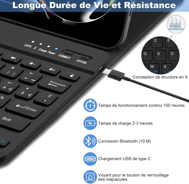 GAOJIE iPad Pro 13 inch M4 2024 Bluetooth billentyűzet tok AZERTY francia fekete