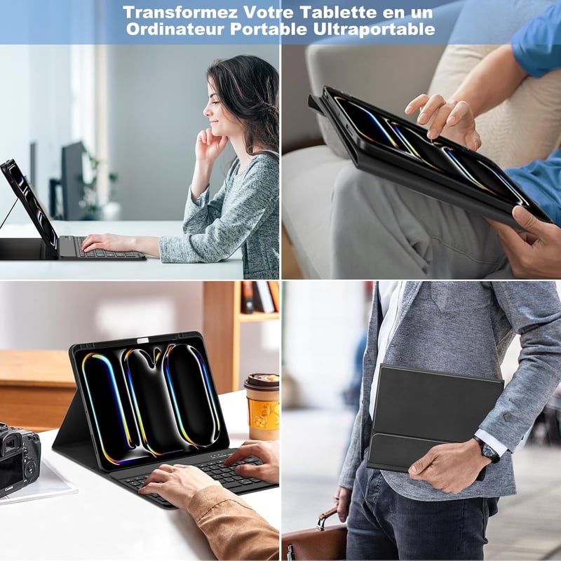 GAOJIE iPad Pro 13 inch M4 2024 Bluetooth billentyűzet tok AZERTY francia fekete