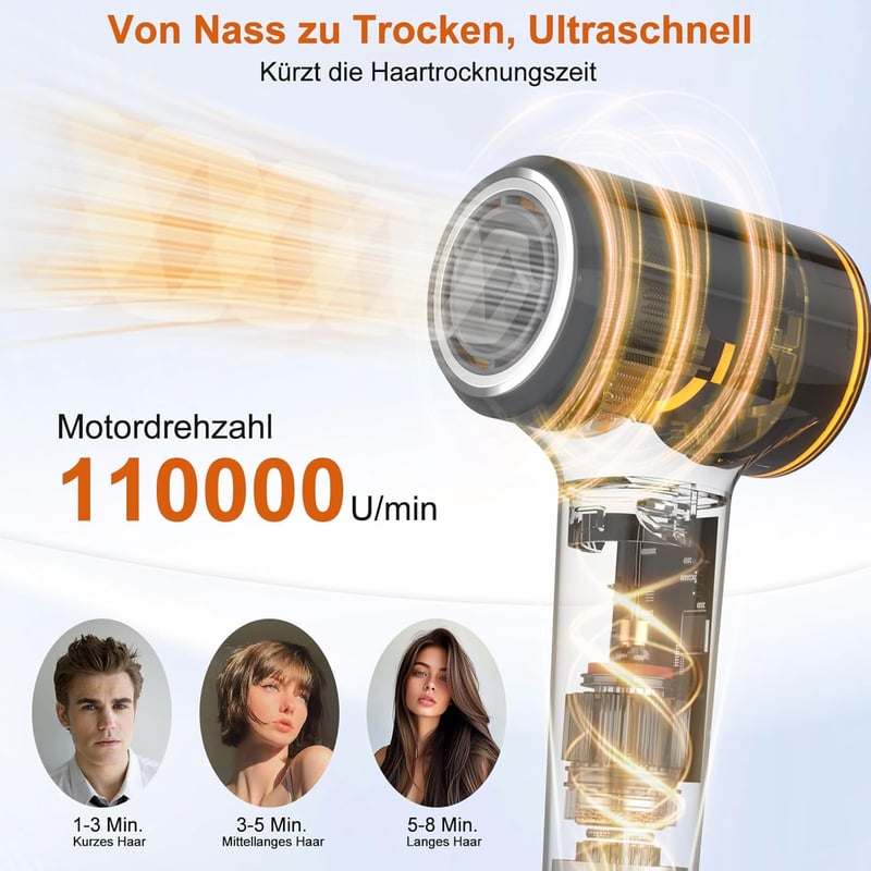 GAOJIE Plazma Hajszárító 400 Millió Ionnal - 110.000 RPM Kefementes Motor, HD Kijelző, 4 Hőfokozat, Gyors Szárítás, Mágneses Fúvóka, Halk Mű