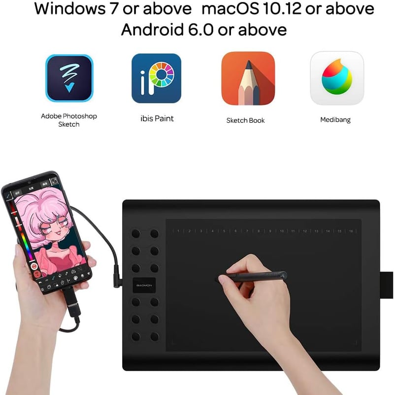 GAOMON M106K PRO 10x6" Professzionális Grafikus Rajztábla 28 Programozható Gombbal - Windows/Mac/Android Kompatibilis - Digitális Rajzolásho