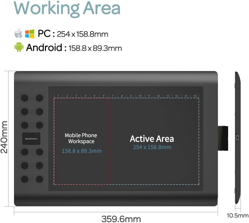 GAOMON M106K PRO 10x6" Professzionális Grafikus Rajztábla 28 Programozható Gombbal - Windows/Mac/Android Kompatibilis - Digitális Rajzolásho