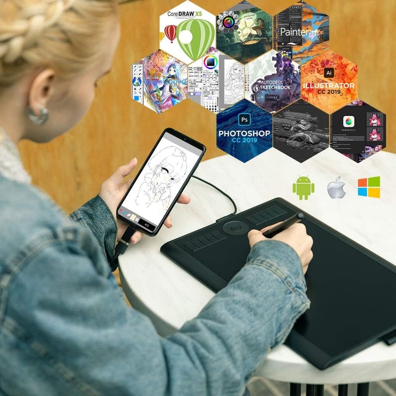 GAOMON M10K Grafikus Rajztábla - 10x6,25" Rajzfelület, 8192 Nyomásérzékenységi Szint, Elem Nélküli Toll, Windows/Mac/Android Kompatibilis