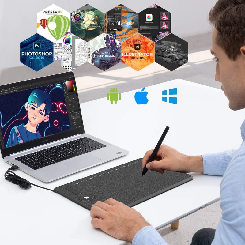 GAOMON M1230 12 hüvelykes grafikus rajztábla digitális tollal és 16 testreszabható gombbal