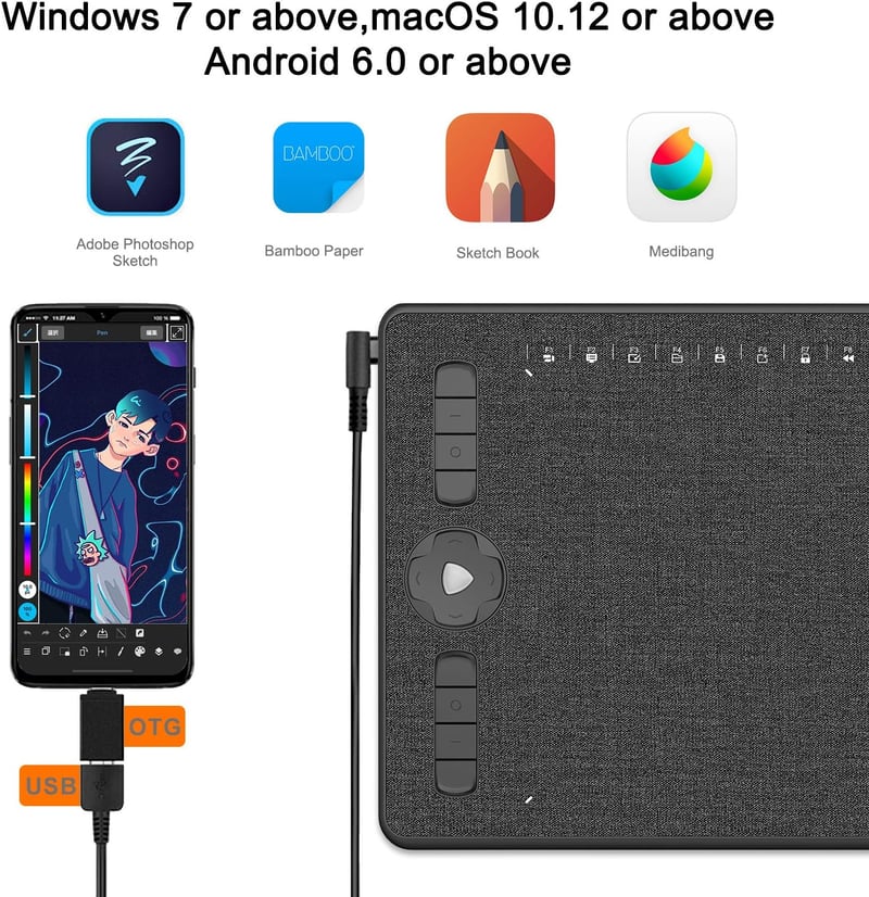 GAOMON M1230 12 hüvelykes grafikus rajztábla digitális tollal és 16 testreszabható gombbal