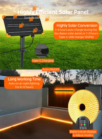 Gaoxun Solárny LED pásik vonkajší 15 m, 960 LED, IP68 vodotesný, s diaľkovým ovládaním, stmievateľný, 8 režimov, teplá biela, dekorácia do záhrady, na balkón a terasu 7