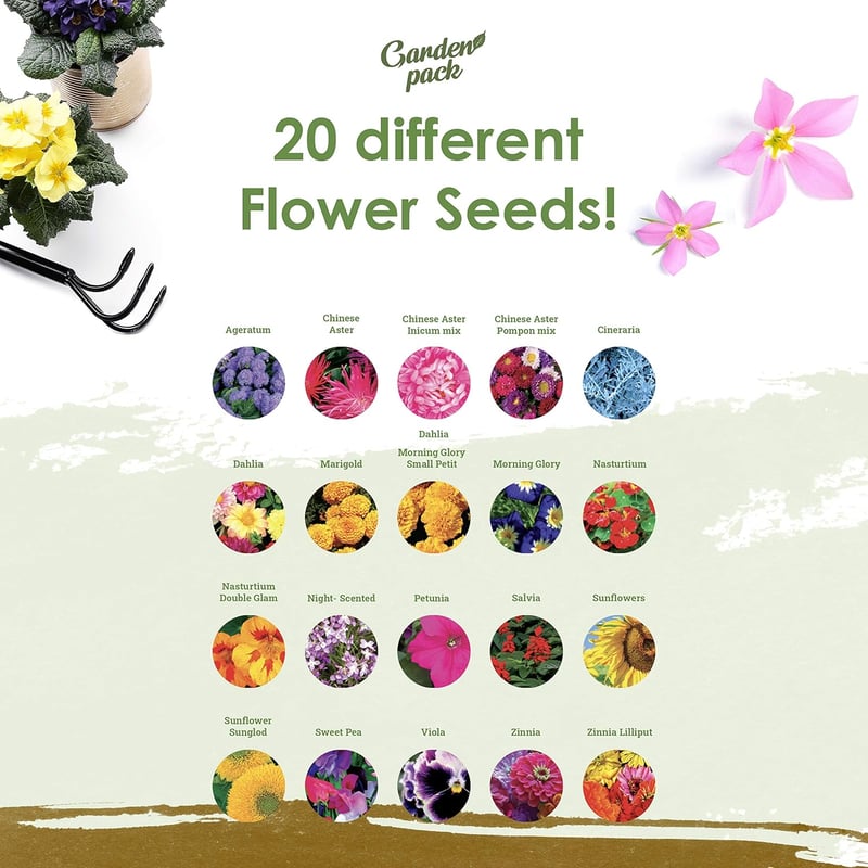 Garden Pack Vegyes Virágmag Készlet 100 Különböző Fajta - Egész Éves Virágzás Kertészeti Maggyűjtemény