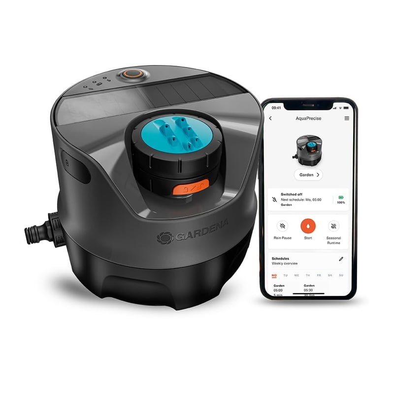 Gardena AquaPrecise sustav za navodljavanje travnjaka do 320 m² – solarni pogon, Bluetooth, ravnomjerno raspršivanje vode, za sve oblike vrtova, jednostavna instalacija (16000-20)
