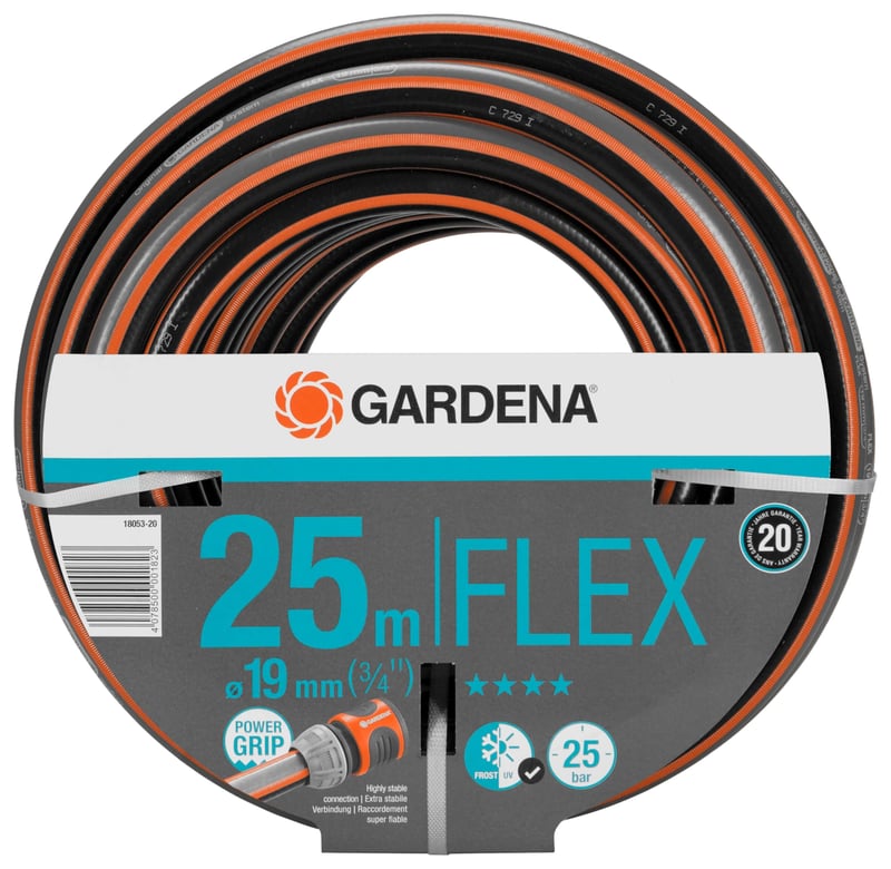 Záhradná hadica Gardena Comfort FLEX 19 mm (3/4"), 25 m, s profilom Power-Grip, špirálovou tkaninou, deštrukčným tlakom 25 barov, bez systémových dielov