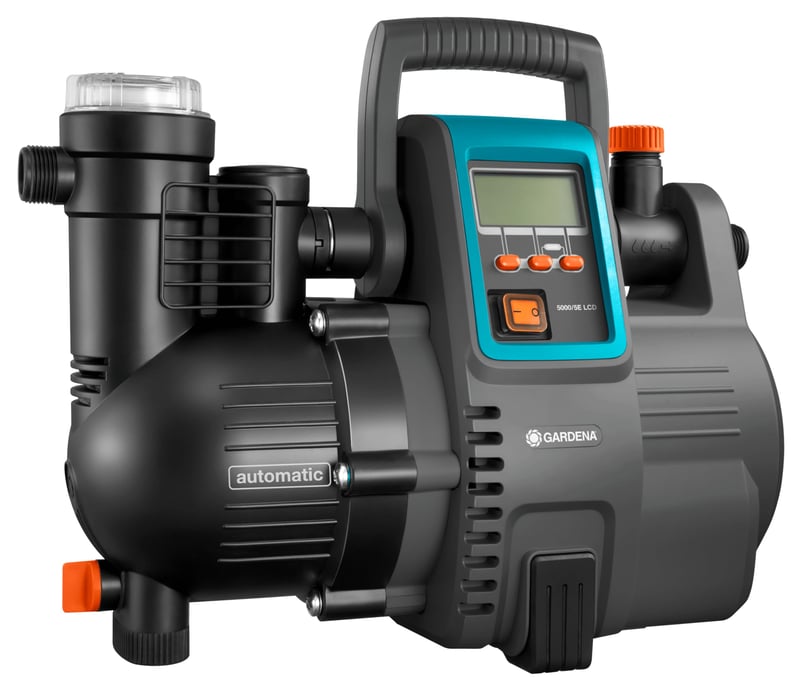 Automatická domáca vodáreň Gardena Comfort 5000/5E LCD – 5000 l/h, 1300 W, LCD displej, ochrana proti behu nasucho, energeticky úsporné domáce čerpadlo (1759-20)