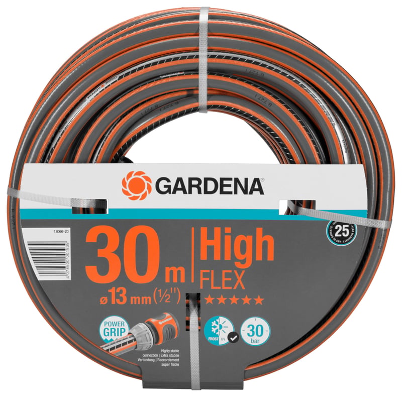 Záhradná hadica Gardena Comfort HighFLEX 13 mm (1/2"), 30 m, profil Power-Grip, 30 bar, odolná voči UV žiareniu, tvarovo stála, sivá-oranžová