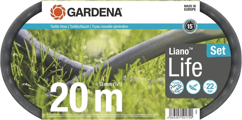 Gardena Liano Life 1/2" 20m textil kerti tömlő, rugalmas, nem gyűrödik