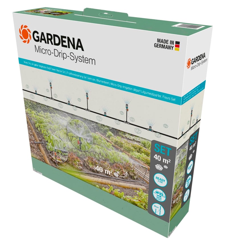 Gardena Micro-Drip-System sustav za navodnjavanje kap po kap za povrtnjake/cvjetnjake (40 m²) – početni set, štedi vodu, jednostavno spajanje (1348)