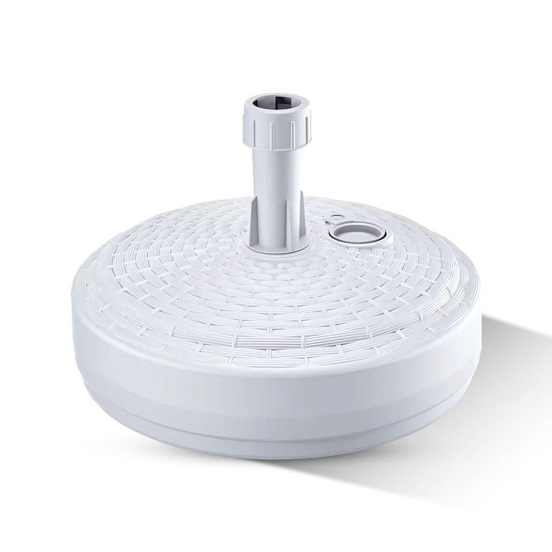 GARDENIX Suport rotund pentru umbrelă de soare, aspect ratan alb, din plastic, cu posibilitate de umplere cu nisip, apă sau pietriș, pentru grădină, terasă sau plajă, suport pentru umbrelă