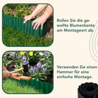 GARDENIX Plastová záhradná obruba 9 m, výška 25 cm – Vlnitá obruba na záhon, svetlosivá, pružný a poveternostne odolný záhradný lem 7