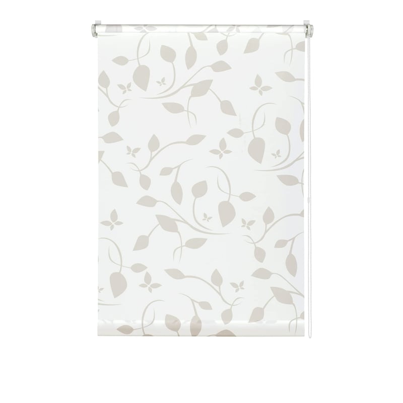 Rulou opac Gardinia EasyFix cu model scandinav, montare fără găurire, prin lipire sau fixare cu cleme, alb/natur, 85 x 210 cm